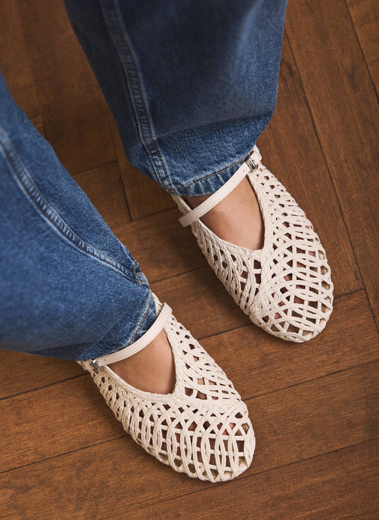 Lily Cream Woven Ballet Flat Pumps | Mint Velvet