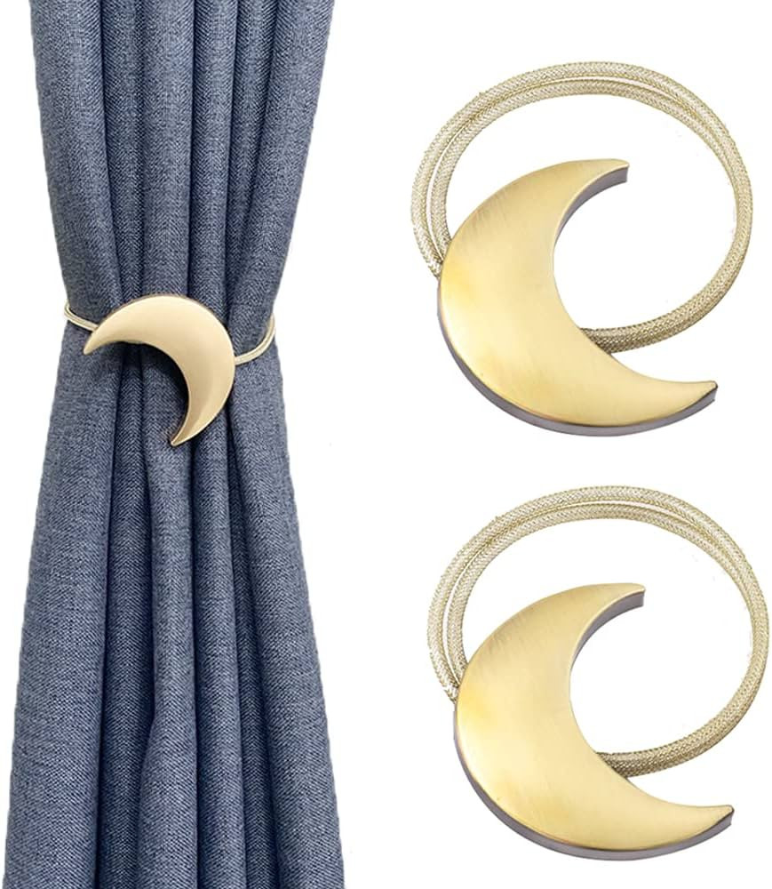 Magnetic Curtain Tiebacks Alloy Moon Curtain Holdbacks Silver / Gold Curtain Tie Backs Curtain Cl... | Amazon (US)
