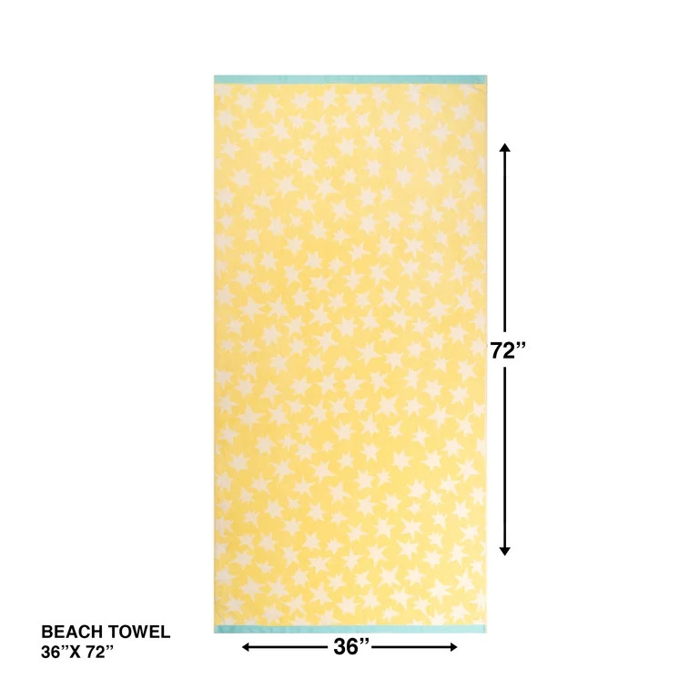 Mainstays Summer Vibes Cotton-Blend Beach Towel, 72 x 36 in, Yellow Star | Walmart (US)