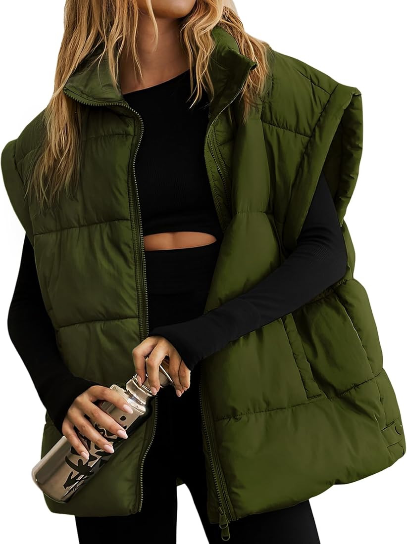 Womens Puffer Vest Oversized Puffer Jacket Coat Sleeveless Stand Collar Lightweight Fall Vest for... | Amazon (US)