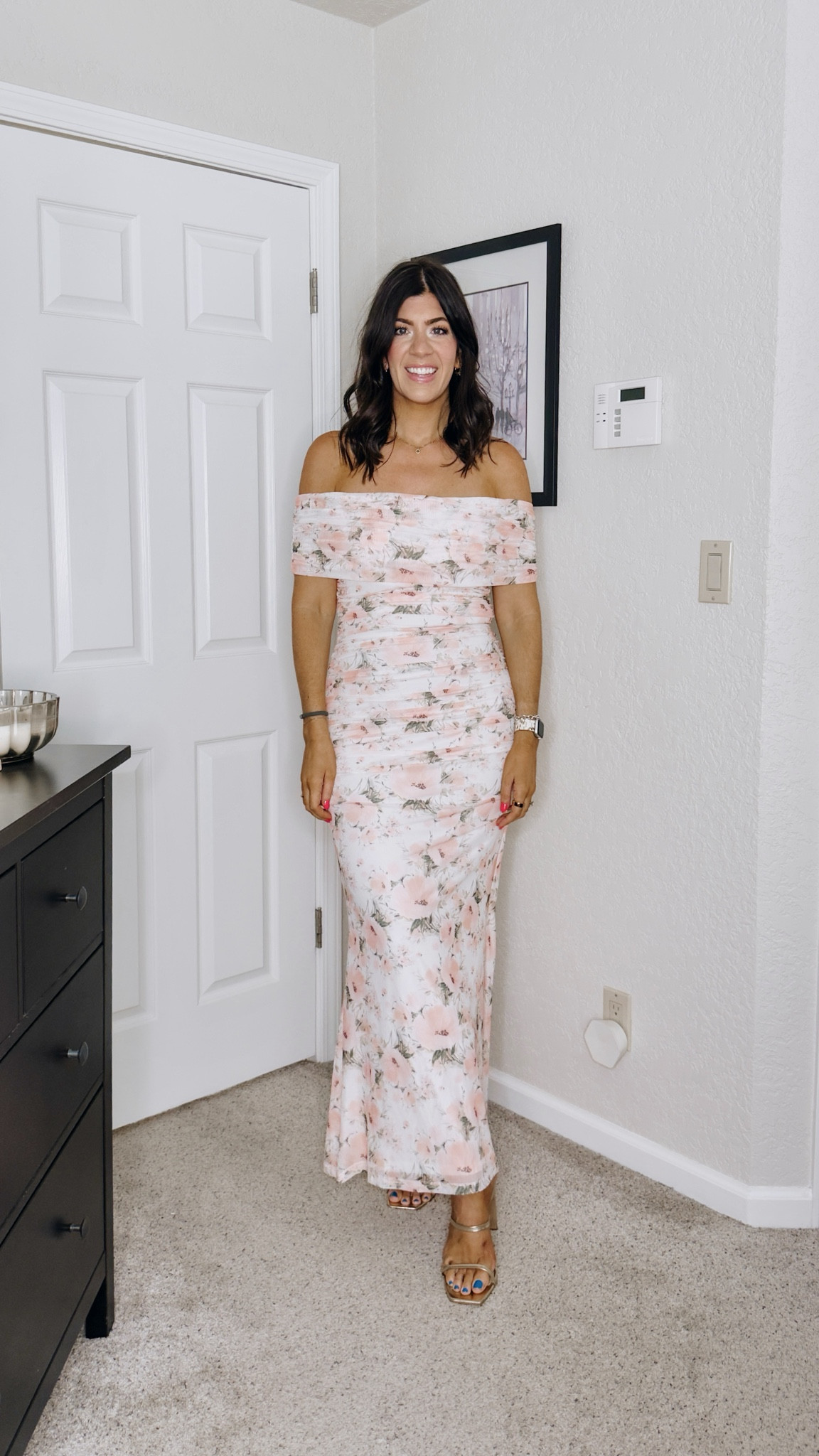 Summer wedding guest dress
In a large off the shoulder mesh dress 

#LTKMidsize #LTKFindsUnder50 #LTKWedding