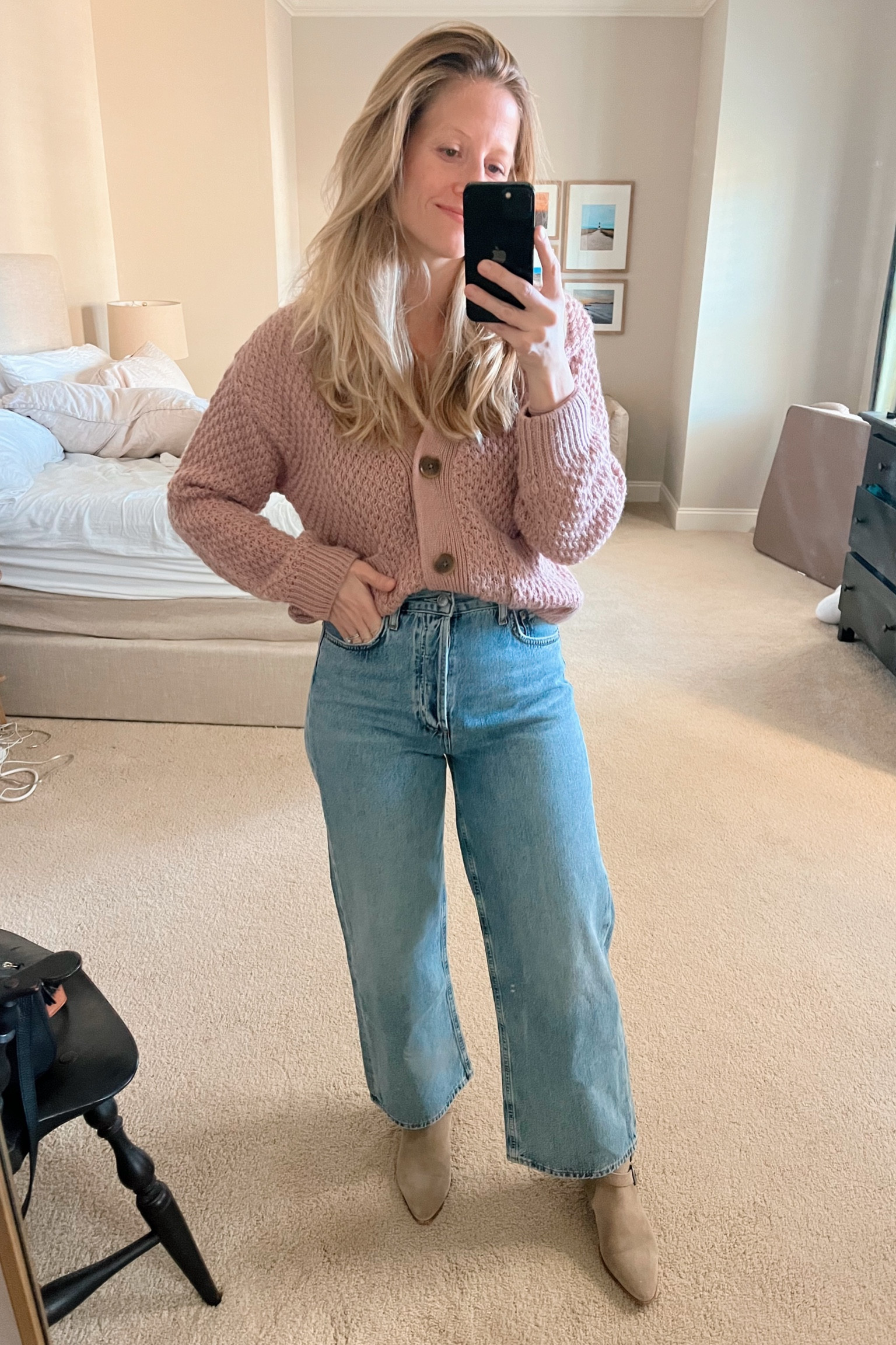 valentine’s day outfit - spring outfit - prespring outfit - pink sweater - wide leg jeans - high waisted wide leg jeans - spring jeans - light wash jeans 

#LTKSeasonal #LTKstyletip