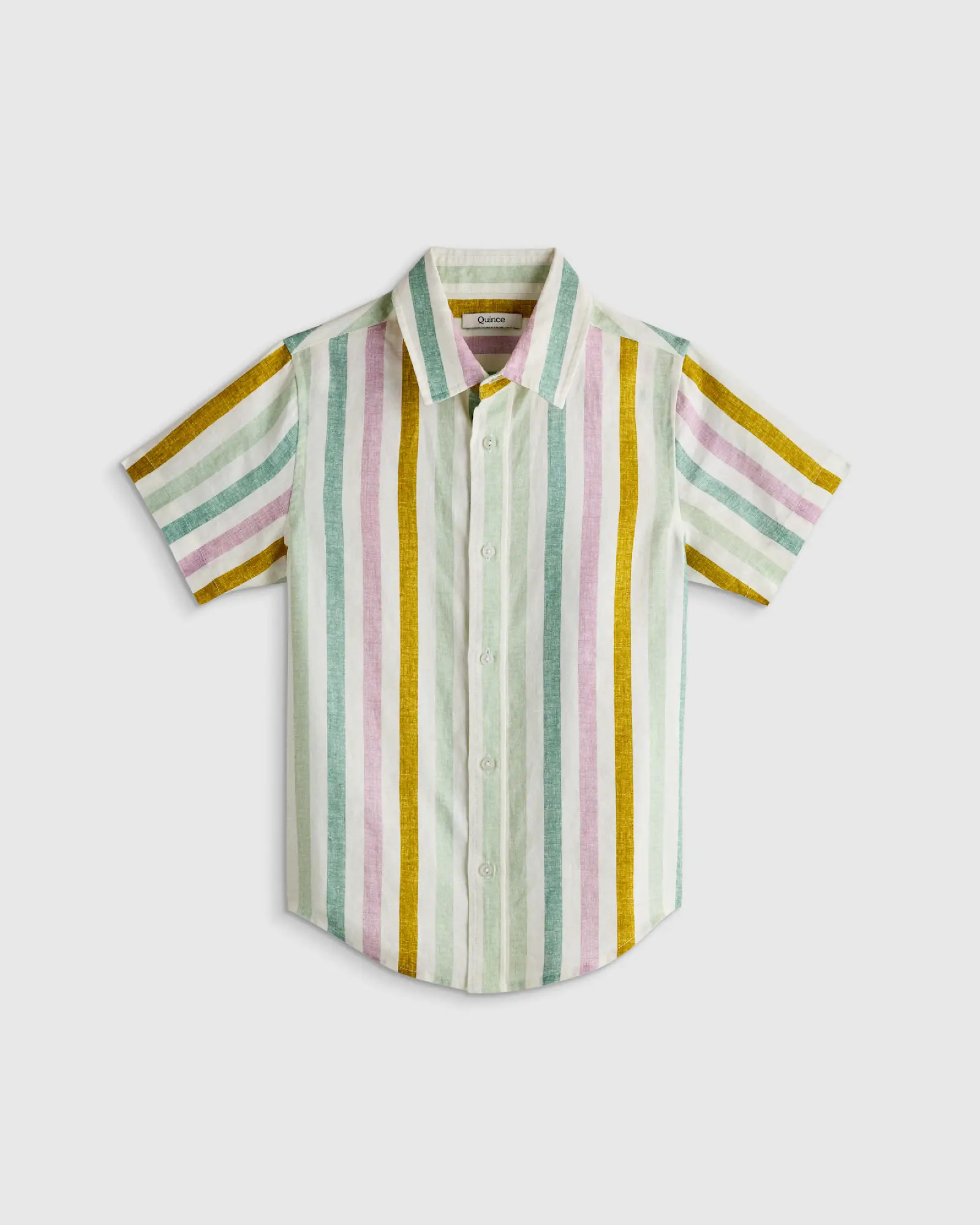 100% European Linen Printed Short Sleeve Shirt in Multi Vertical Stripe | Quince