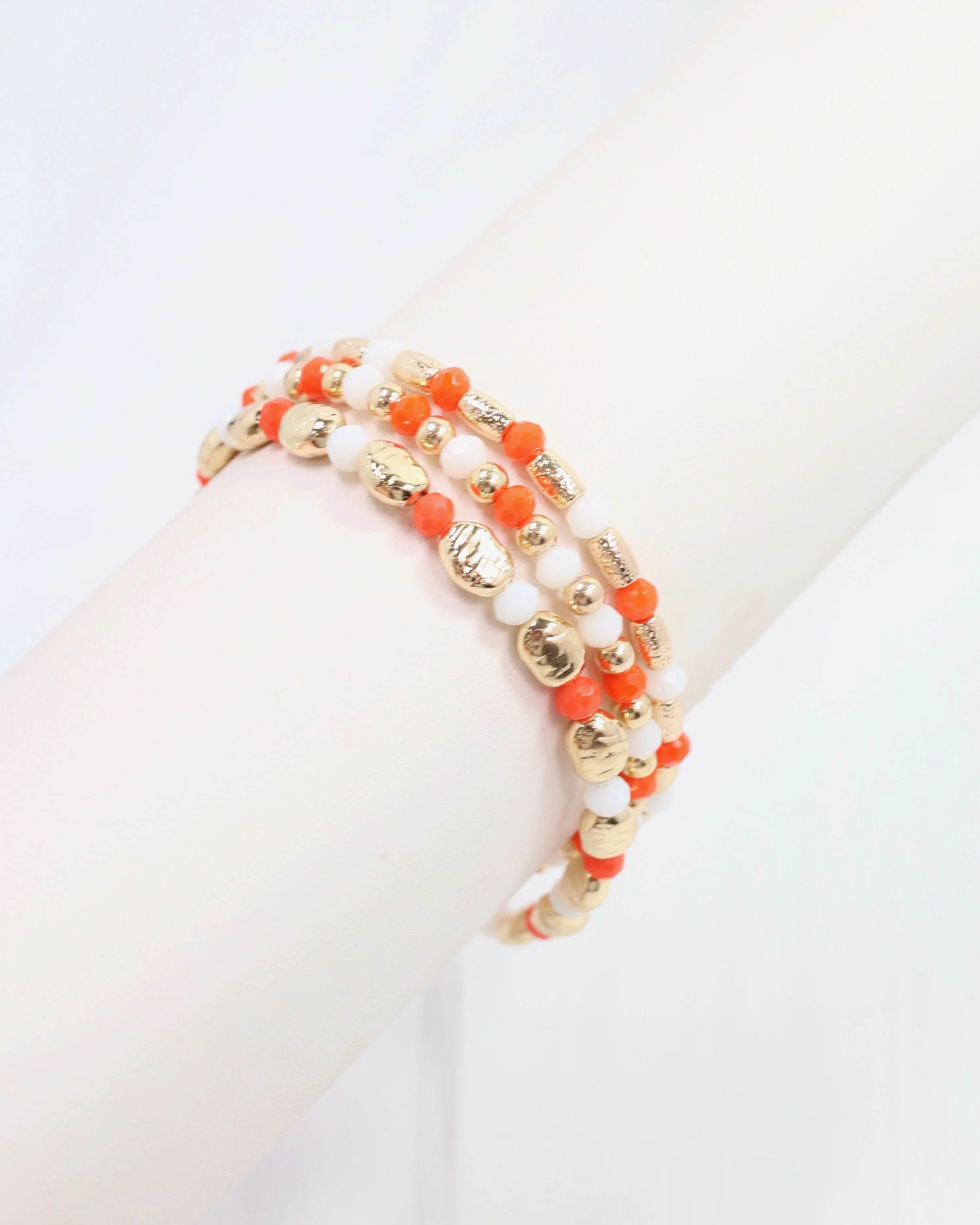 Spirit Beaded Bracelet Set Orange White | Caroline Hill