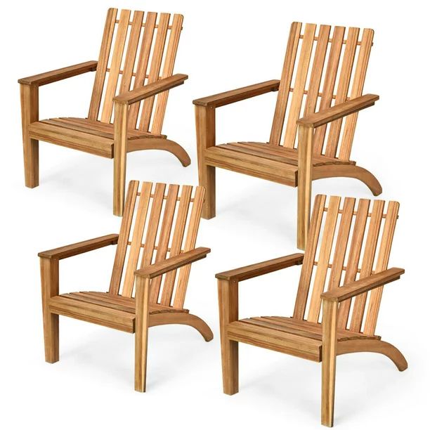 Gymax 4PCS Outdoor Wooden Adirondack Chair Patio Lounge Chair w/ Armrest Natural - Walmart.com | Walmart (US)