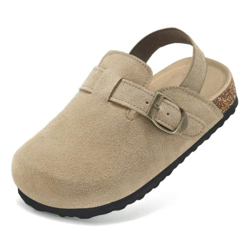 Toddler Suede Clogs for Boys Girls Genuine Leather Adjustable Buckle Slides Potato Indoor Outdoor Slippers Taupe | Amazon (US)