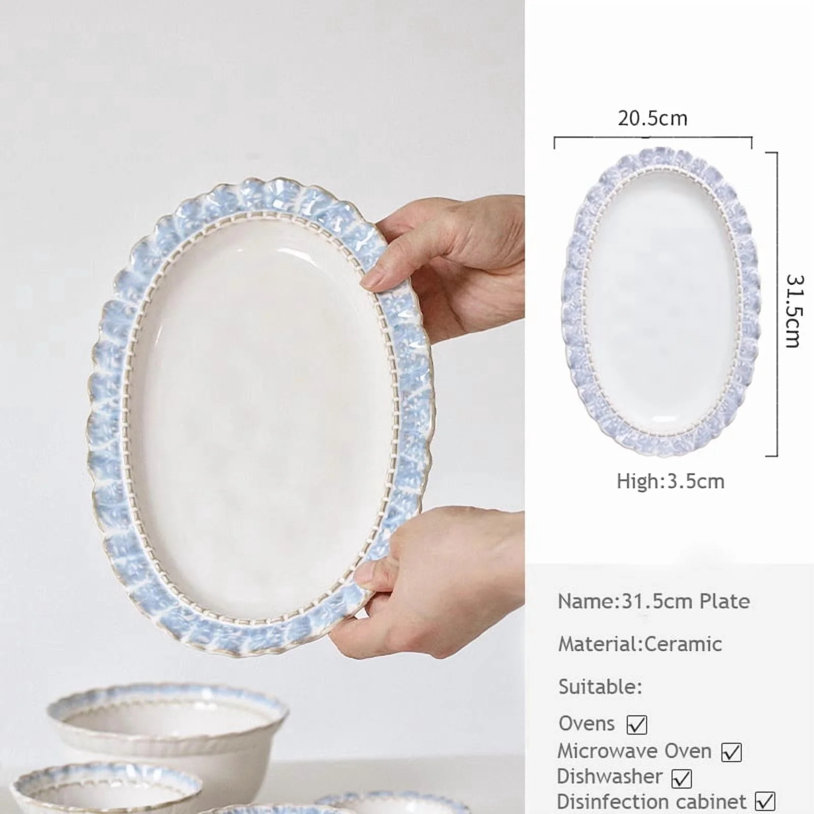 Ceramic Lace Staple Plate, Simple Blue Breakfast Mug, Underglaze Coffee Mug, Home Tableware Set F... | Walmart (US)