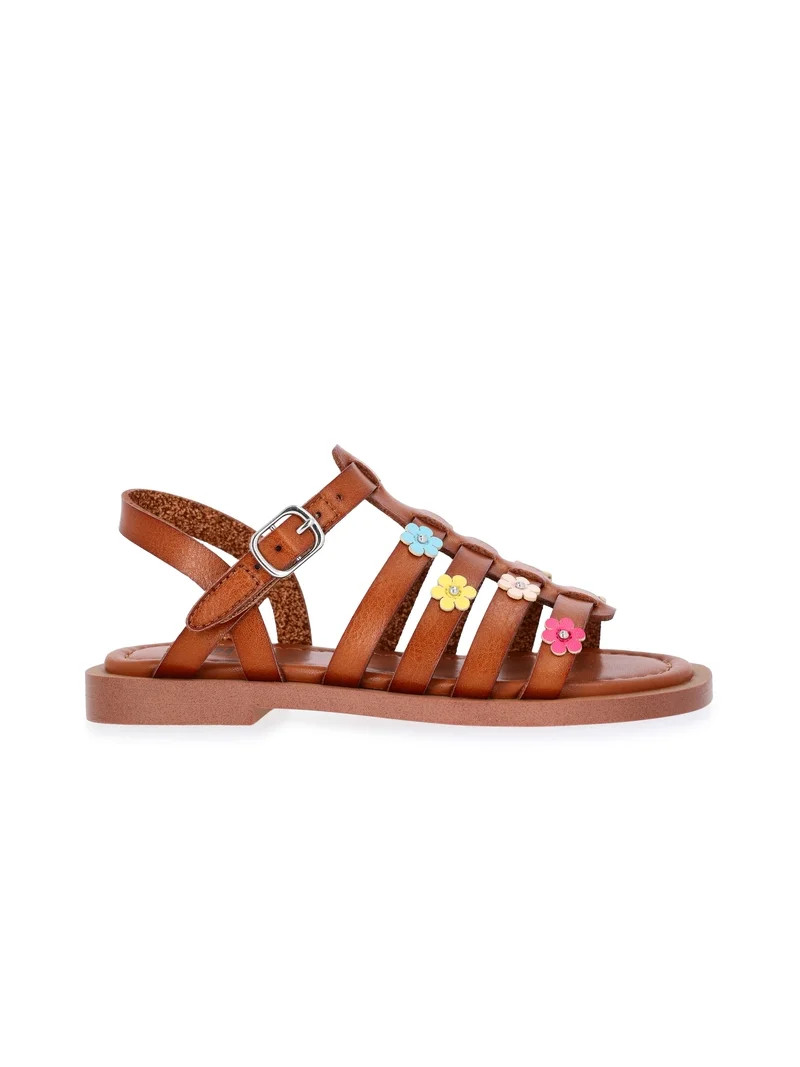 Wonder Nation Toddler Girls Floral Faux Leather Fisherman Sandals | Walmart (US)