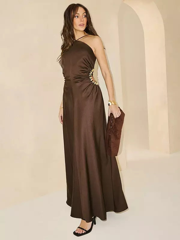 Michelle Keegan Strappy Cut Out Dress - Brown | Very (UK)