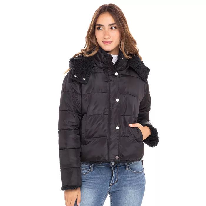Sebby Collection Women's Puffer Jacket Reversible to Cozy Faux Fur with Hood | Target