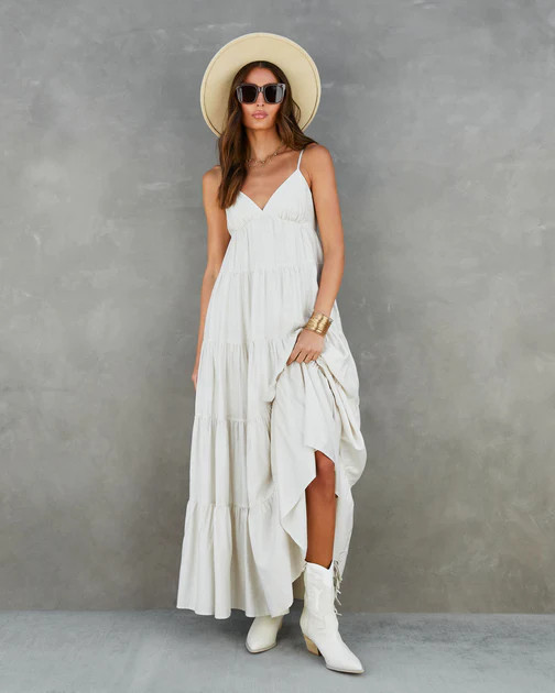 Suzzy Tiered Pocketed Maxi Dress - Ecru | VICI