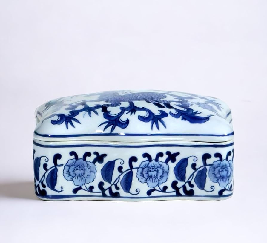 AA Importing AAI Lidded Box, Chinoiserie Deer Design, Blue and White | Amazon (US)