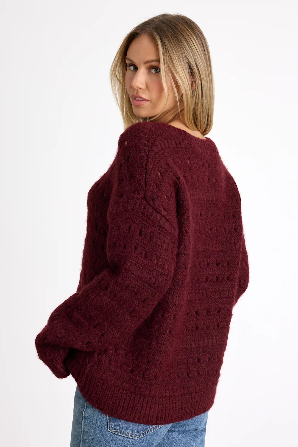 Mariner Burgundy Pierced Crew Neck Pullover Sweater | Lulus