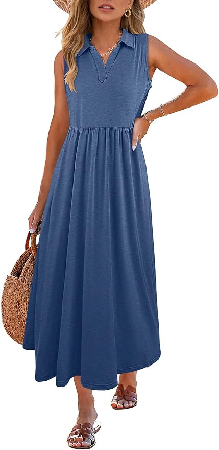 ANRABESS Women's Casual Dresses Summer Maxi Sleeveless Sundress V Neck A-Line 2025 Fashion Beach ... | Amazon (US)