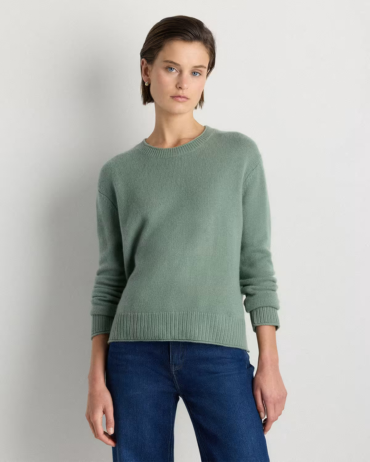 Mongolian Cashmere Boxy Crewneck Sweater in Sea Spray Green | Quince
