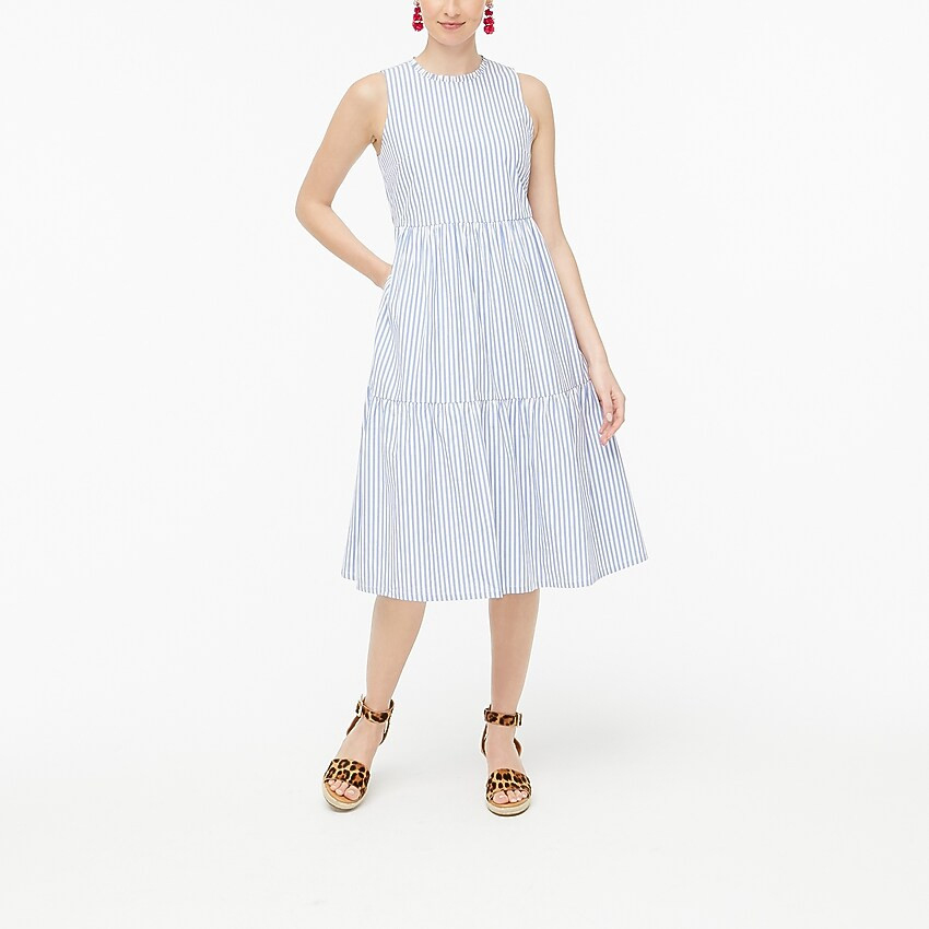 Sleeveless tiered midi dress in cotton poplin | J.Crew Factory