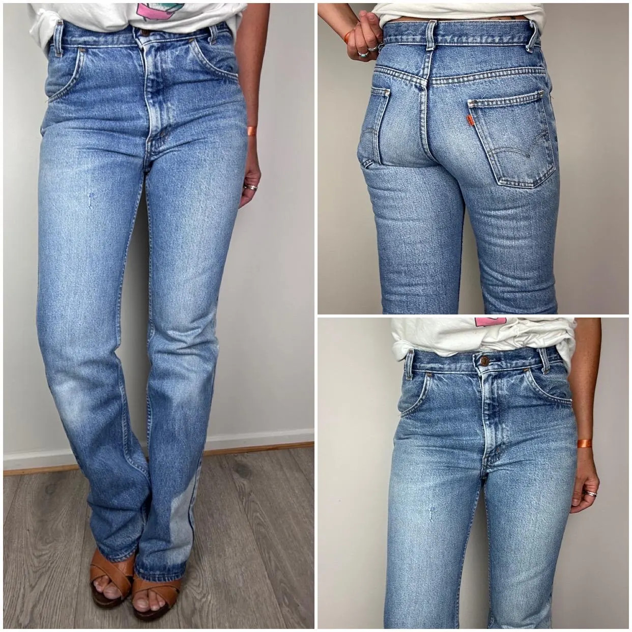 Levi's vintage W25/26 L32 medium blue stonewash faded jeans, 80s bootcut, orange tab | Etsy (Global)