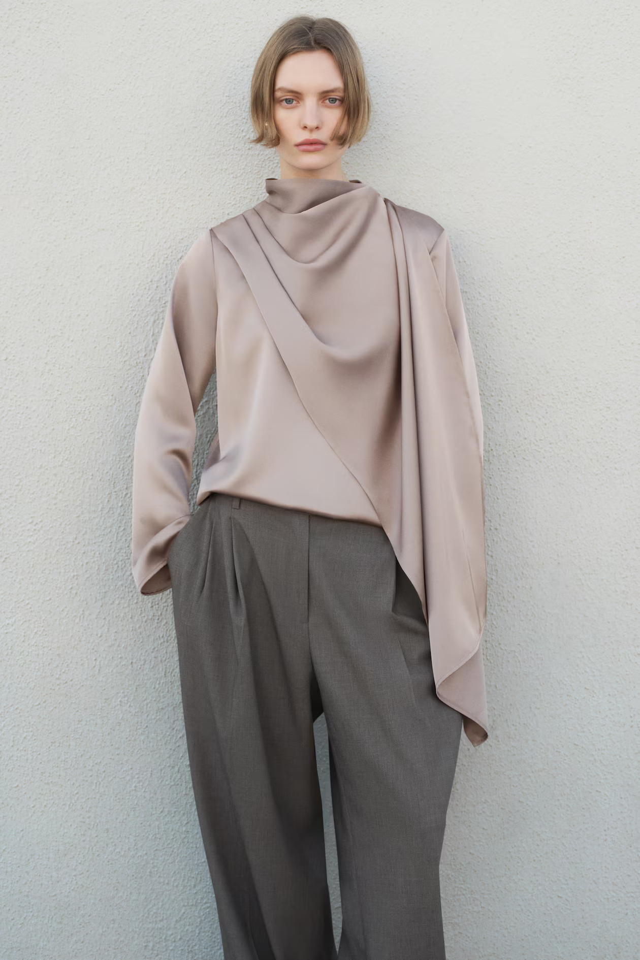 Shawl-detail satin blouse | H&M (UK, MY, IN, SG, PH, TW, HK)
