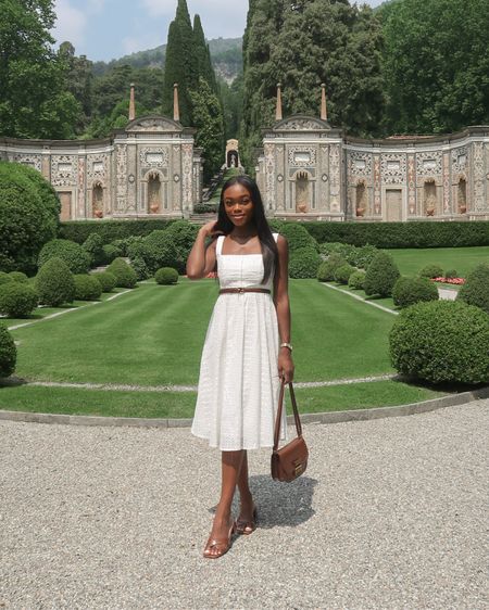 Brown sandal heels, Lake Como outfit, white midi dress, white eyelet dress, bachelorette dress, date night dress, lunch outfit, what to wear in Italy, summer style, elevated style, heel sandal 

#LTKunder100 #LTKtravel #LTKshoecrush
