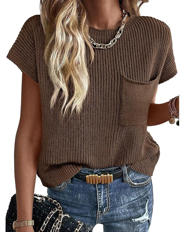 Imily Bela Summer Short Sleeve Sweater for Women 2025 Crew Neck Ribbed Knit Vests Trendy Pullover... | Amazon (US)