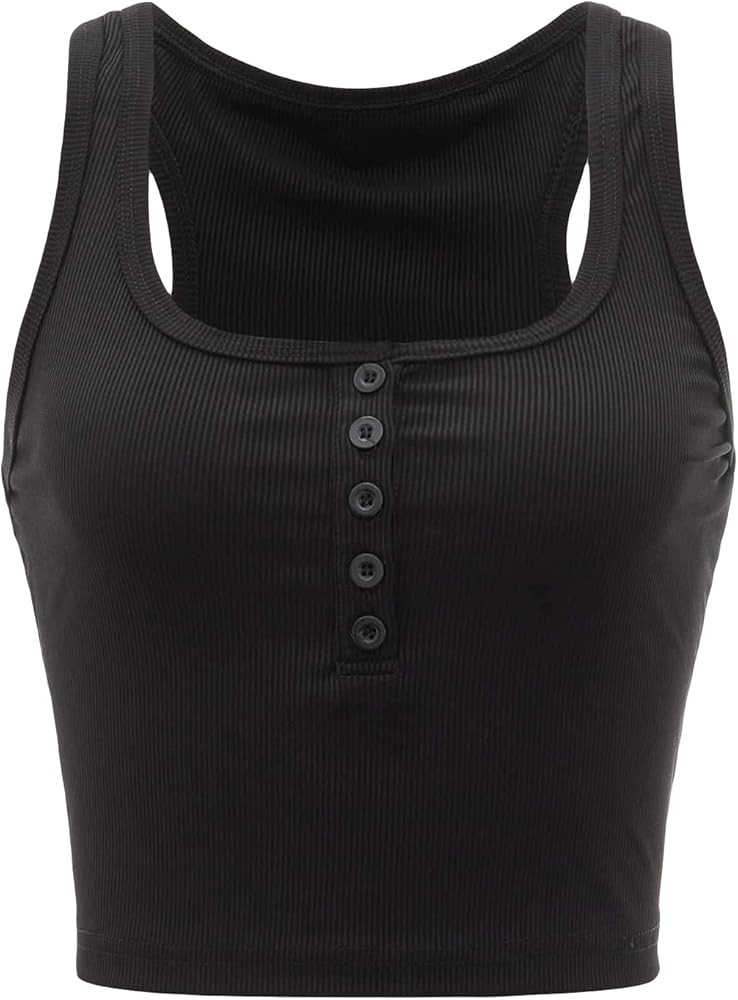 SHENHE Women's Sleeveless Scoop Neck Button Up Ribbed Cropped Vest Tank Crop Tops | Amazon (CA)
