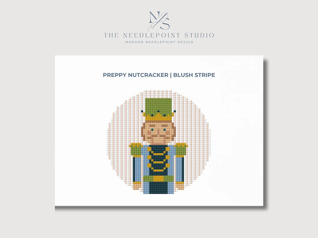 Preppy Nutcracker Ornament Stripes in Blush Digital Needlepoint Pattern PDF - Etsy | Etsy (US)