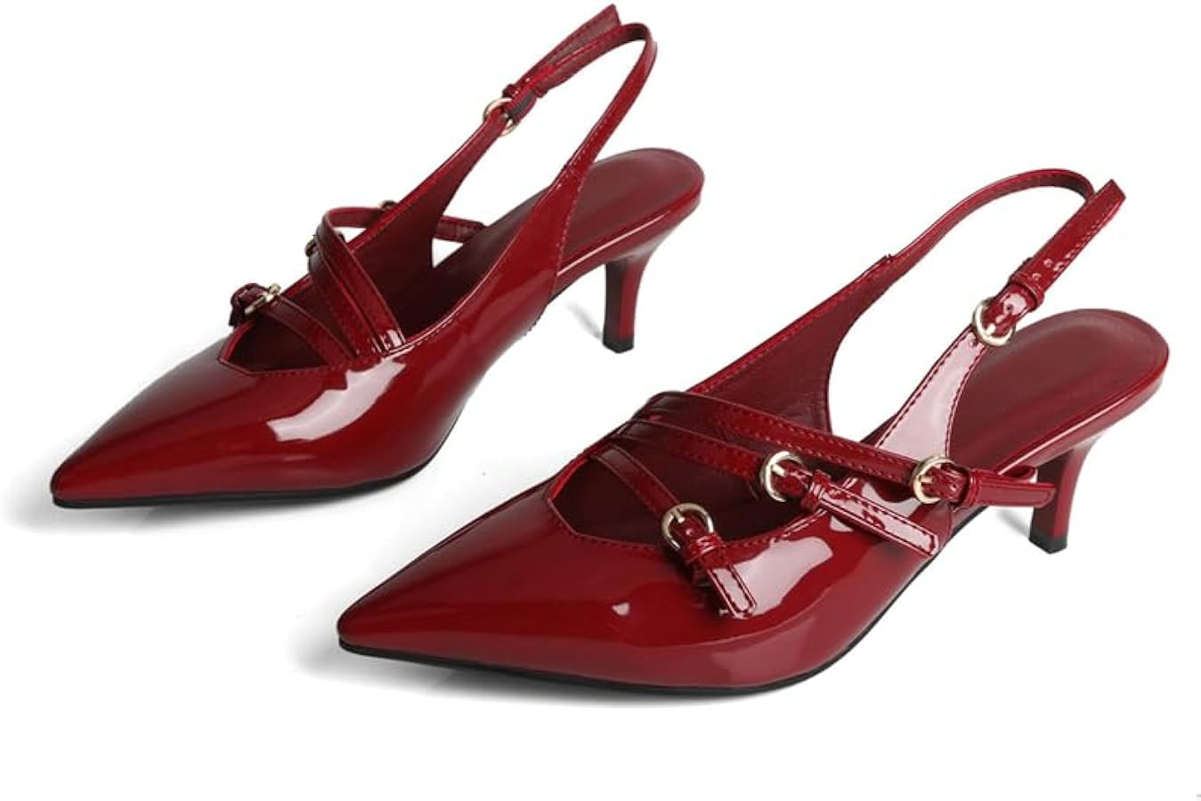 Slingback Heels for Women Pointed Closed Toe Kitten Heel Pumps Dressy Sandals Patent Leather Wedd... | Amazon (US)