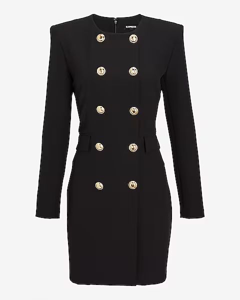 Novelty Button Padded Shoulder Mini Blazer Dress | Express