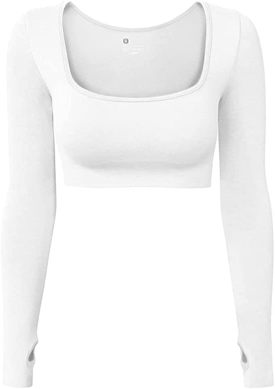 HYZ Women's Sports Yoga Gym Stretch Bodycon Crop Top Compression Workout Athletic Long Sleeve Shi... | Amazon (US)