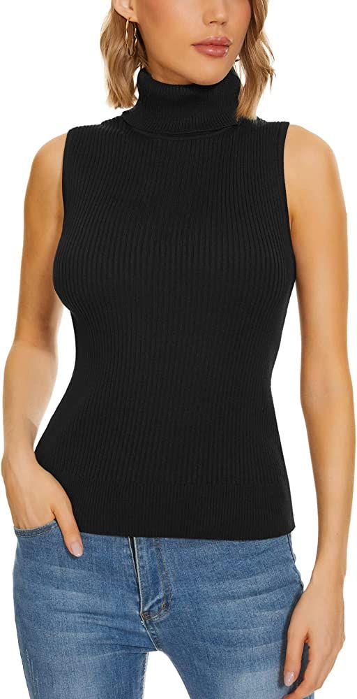 A ROW Sleeveless Turtlenecks for Women Knit Sleeveless Tops Stretchy Fitted Basic Sweater Vest | Amazon (US)