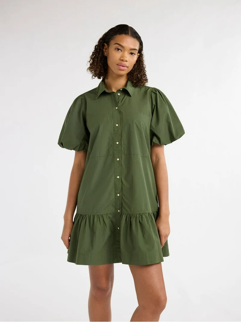 Free Assembly Women’s and Women's Plus Cotton Ruffle Mini Dress with Puff Sleeves, Sizes XS-4X | Walmart (US)