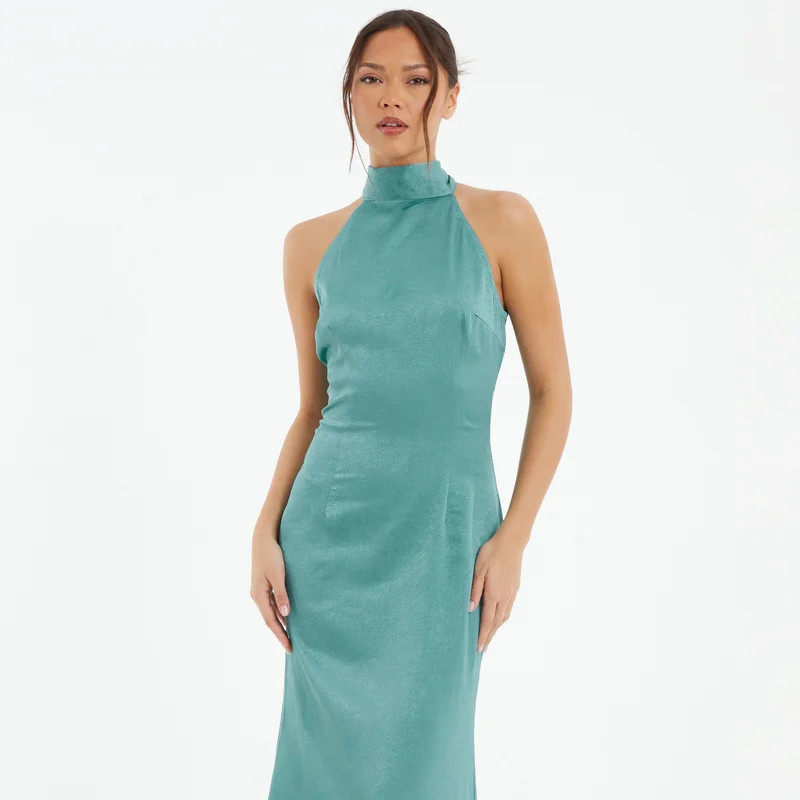 Quiz Satin Halter Neck Midi Dress - Blue | Verishop