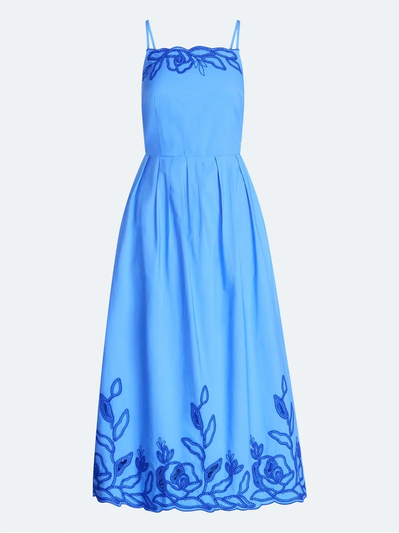 Free Assembly Women's and Women's Plus Embroidered Cotton Midi Dress, Sizes XS-4X | Walmart (US)