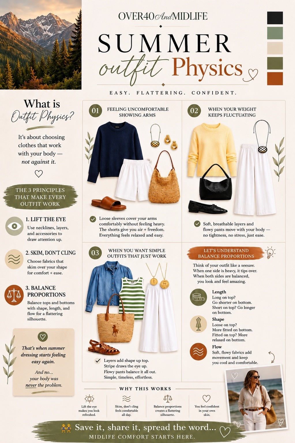 ✨Tap the bell, save and ❤️ for over 40 fashion, midlife style, midsize fashion and luxury looks for less. 

Most summer outfits today cling, overwhelm, overheat, or completely throw off proportions in midlife.

That’s why I started using Outfit Physics:

✔️ Lift the eye
✔️ Skim, don’t cling
✔️ Balance proportions

Simple shifts that make outfits feel easier, lighter, and more flattering again.

Not tighter clothes.
Not hiding your body.
Just better Outfit Physics 💛

👯‍♀️ Save it, share it, spread the word… midlife comfort starts here.

👑"Helping you look good, feel good!" - Lindsey Denver