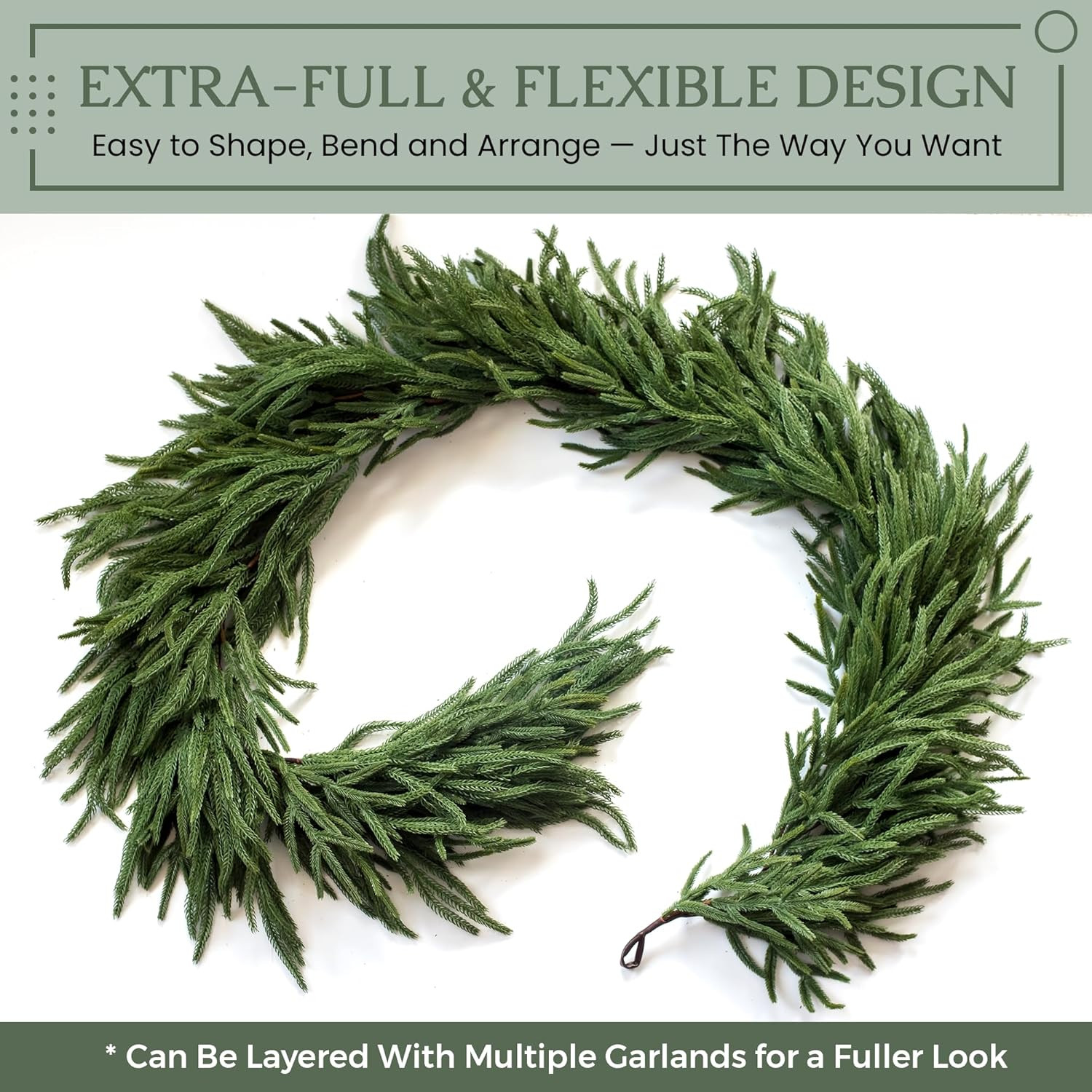 9 ft Norfolk Pine Christmas Garland for Mantle - Extra Full Realistic and Thick Garlands for Deco... | Amazon (US)
