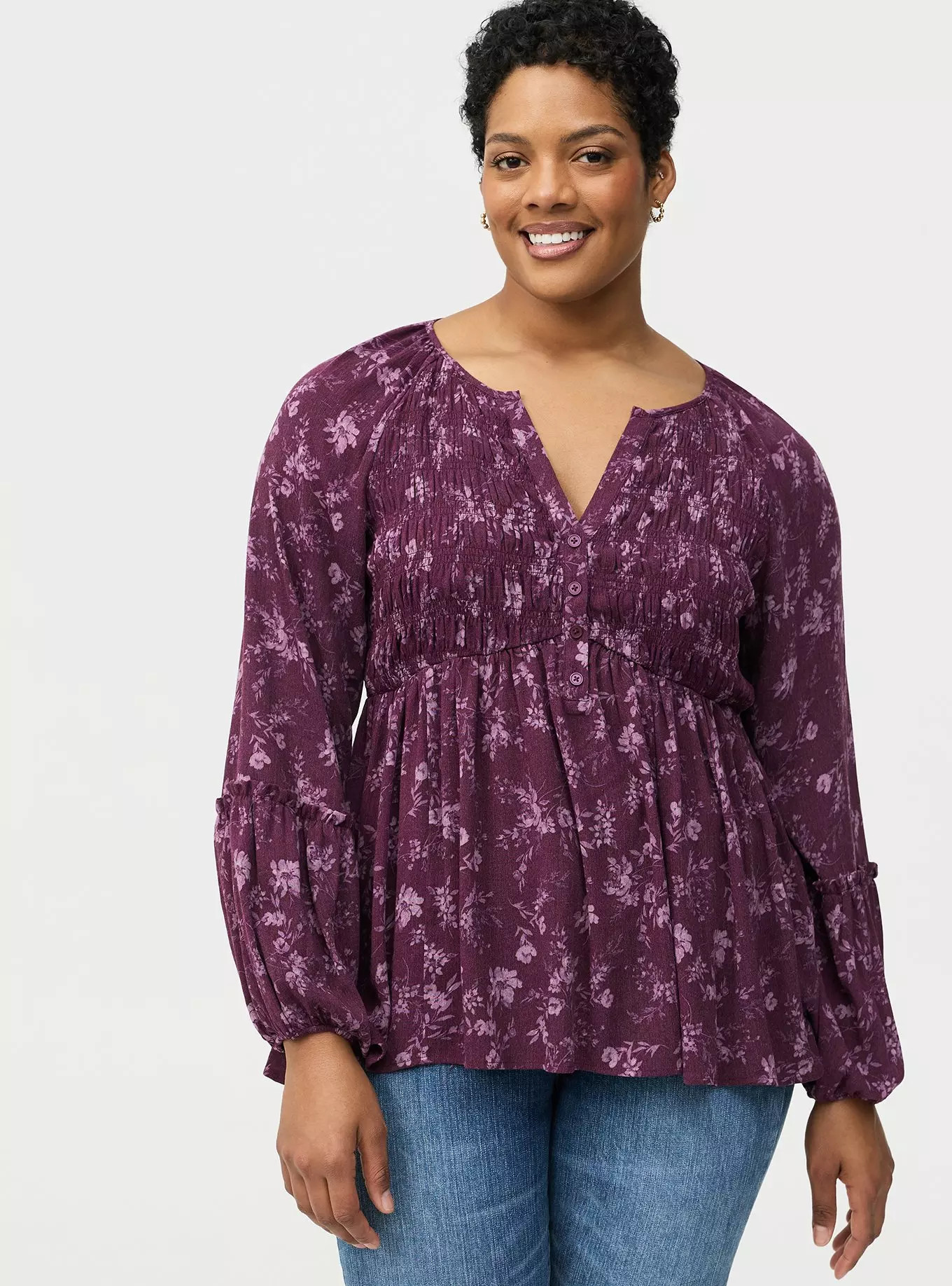 Gauze Henley Smocked Top | Torrid (US & Canada)