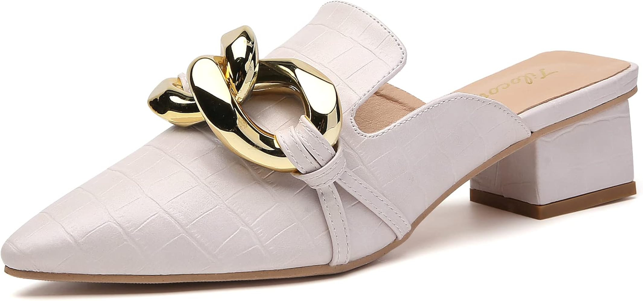 Chain Decor Mules Heels for Women Pointed Toe Heeled Sandals Women Chunky Heel Mules Womens Slide Sh | Amazon (US)