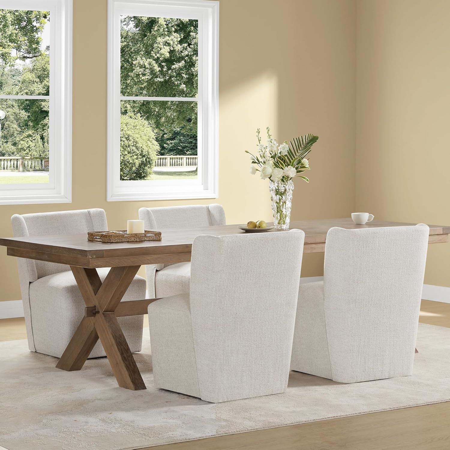 KISLOT Upholstered Dining Chairs Set of 4 with Casters, Wingback Modern Side Armless Deskchair wi... | Amazon (US)