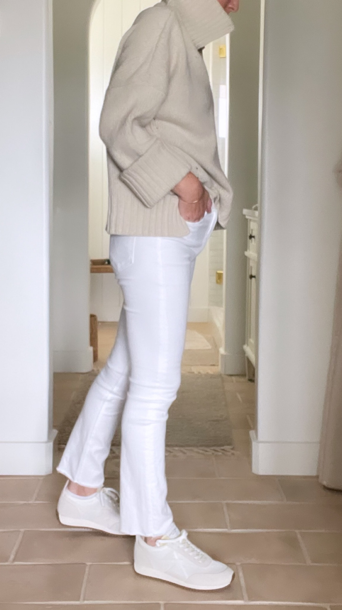 Outfit details 
Denim: runs true to size. I'm 5'6" and length hits me right below ankle bone. 
Shoes: no 1/2 sizes so went up to a 39. 
Sweater: a major splurge but by far my favorite sweater in my closet. Wearing small  

#LTKstyletip #LTKtravel