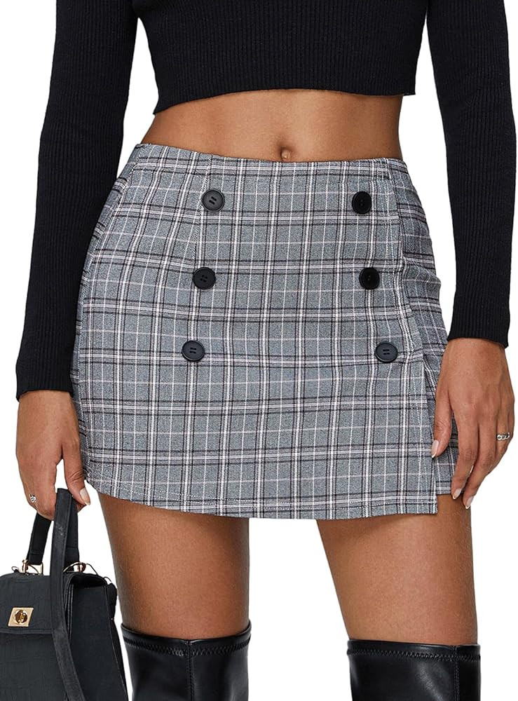 EXLURA Womens Fall Plaid Bodycon Mini Skirts High Elastic Wasit Short Skirt Trendy Winter Sexy Y2... | Amazon (US)