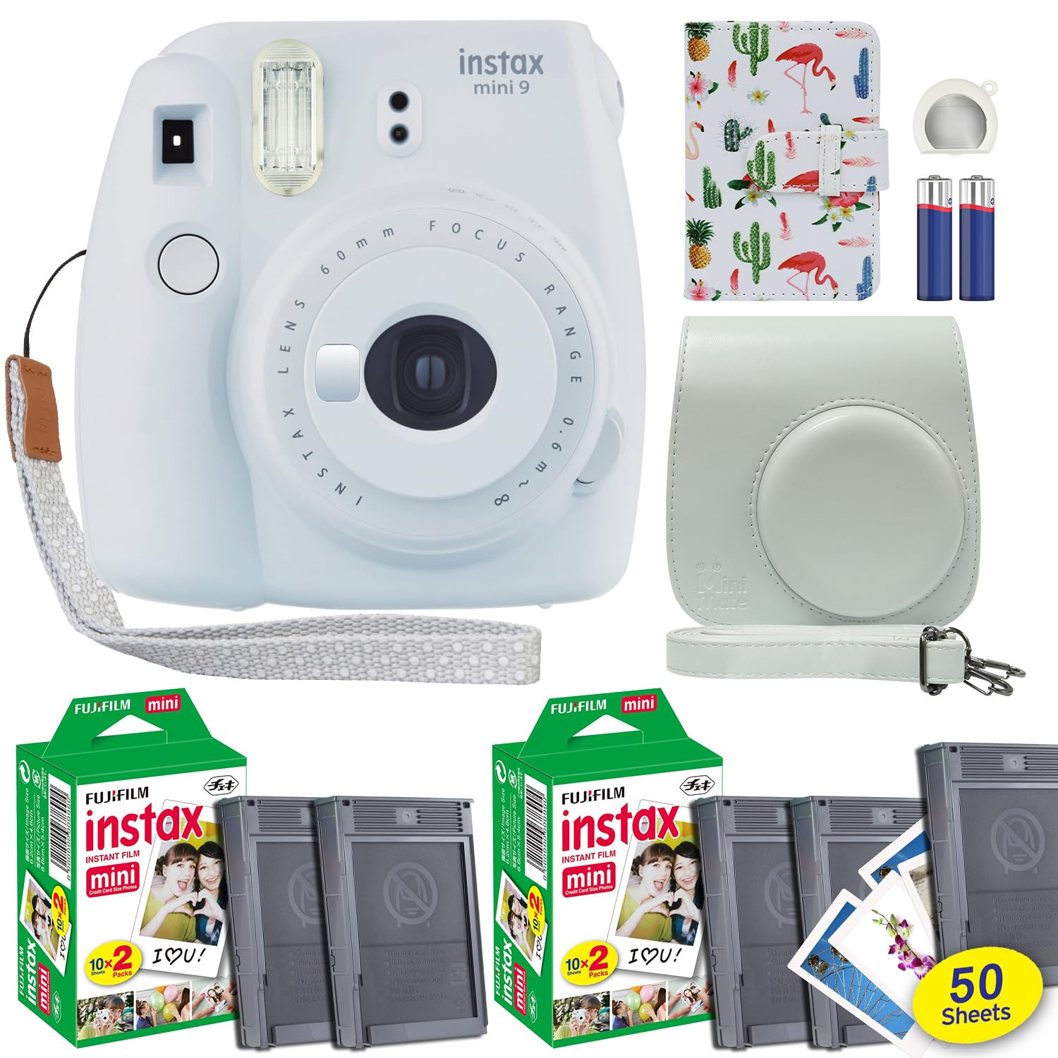 Fujifilm Câmera instantânea Instax Mini 9 Smokey White + 50 filmes + capa + mini álbum | Amazon (BR)
