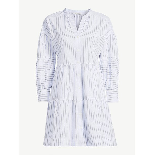 Free Assembly Women's Tiered Mini Shirt Dress with Long Sleeves, Sizes XS-XXL - Walmart.com | Walmart (US)