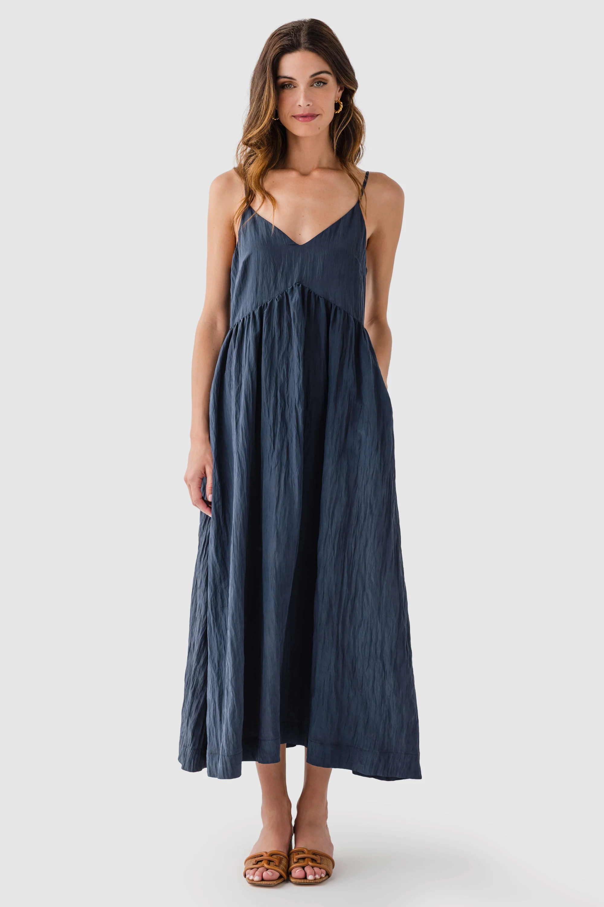 Crinkle V Neck Tank Dress | Social Threads