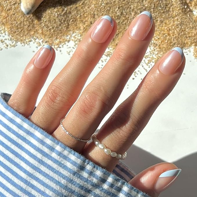 Glamnetic Press On Nails - Into Blue | Glazed Short Oval Fake Nails with Periwinkle French Tips, ... | Amazon (US)