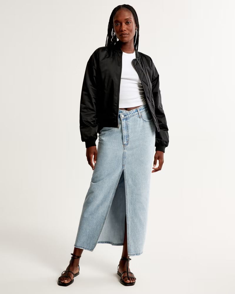Denim Criss-Cross Waistband Maxi Skirt | Abercrombie & Fitch (US)