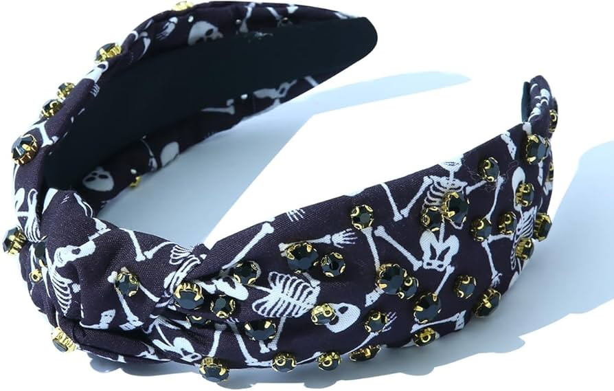 CULHEITE Halloween Rhinestone Headband Knotted Fashion Ghost Skeleton Skull Hair Hoop Turban Non-... | Amazon (US)