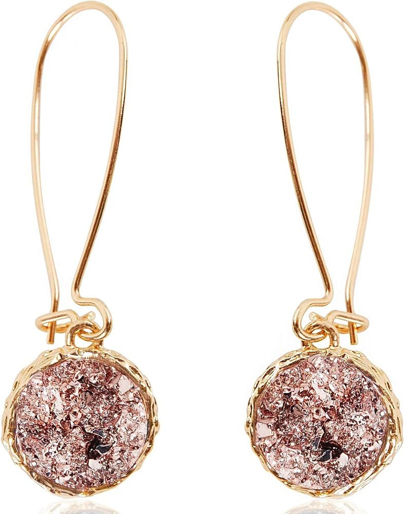 Simulated Druzy Threader Drop Earrings for Women - Gold, Silver, or Rose Gold Tone Trendy Boho Da... | Amazon (US)