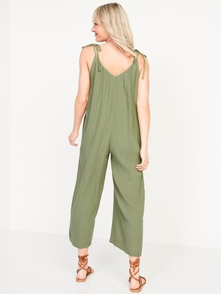 Tie-Shoulder Cropped Crinkled Jumpsuit for Women | Old Navy (US)