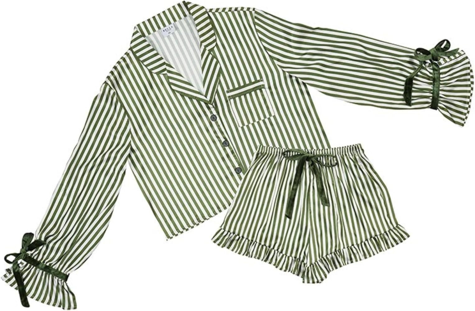 womens Pajamas for Women - 2-piece Ruffled Satin | Amazon (US)