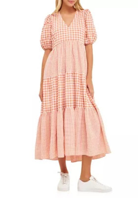 English Factory Women's Gingham Check Combination Midi Dress | Belk